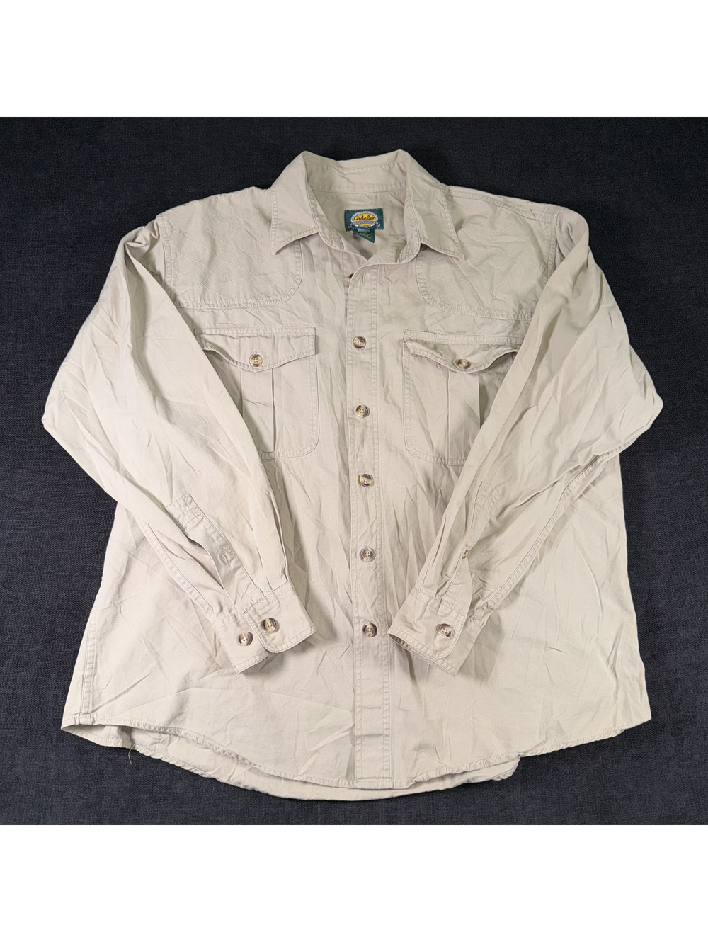 Cabela's Men's Long Sleeve Button-Up Shirt XL Regular Beige Cotton Outdoor